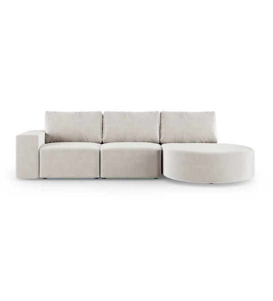 Paris 2-seater sofa and right chaise longue, upholstered in light grey fabric, 307 cm.