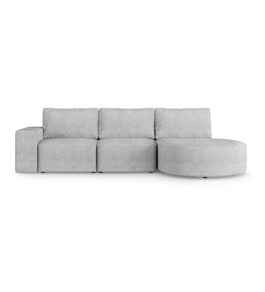 Canapé Paris 2 places et chaise longue droite, recouvert en tissu gris, 307 cm.
