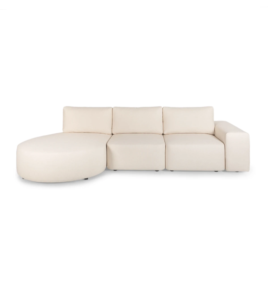 Paris 2-seater sofa and left chaise longue, upholstered in beige fabric, 307 cm.