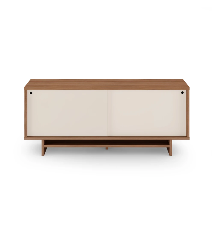 Buffet avec 2 portes coulissantes en perle, avec structure en noyer.