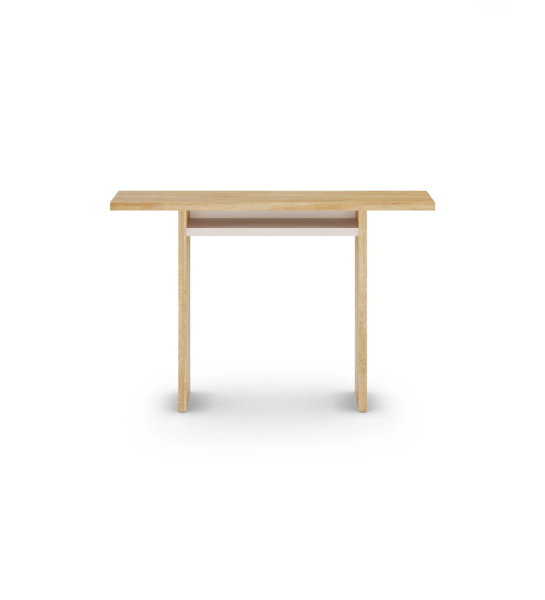 Console rectangulaire en chêne naturel et étagère en perle.