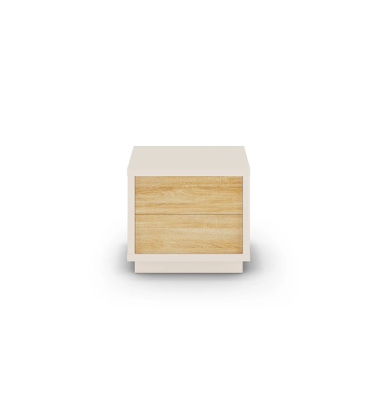 Table de chevet avec 2 tiroirs en chêne naturel, avec structure en perle.