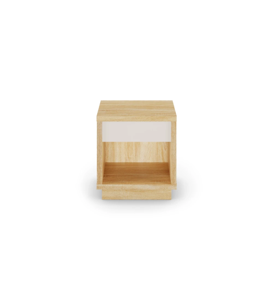Table de chevet avec 1 tiroir en perle, avec structure en chêne naturel.