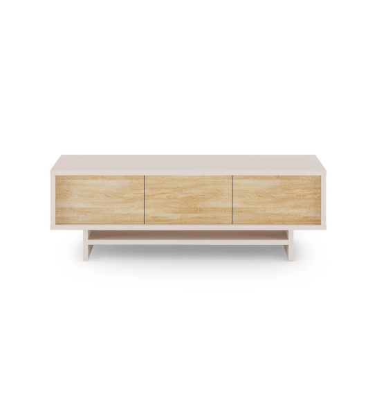Meuble TV Dallas 3 portes en chêne naturel, structure en perle, 172 x 57 cm.
