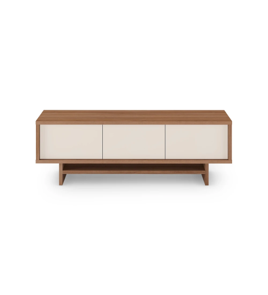 Mueble TV Dallas 3 puertas en perla, con estructura en nogal, 172 x 57 cm.
