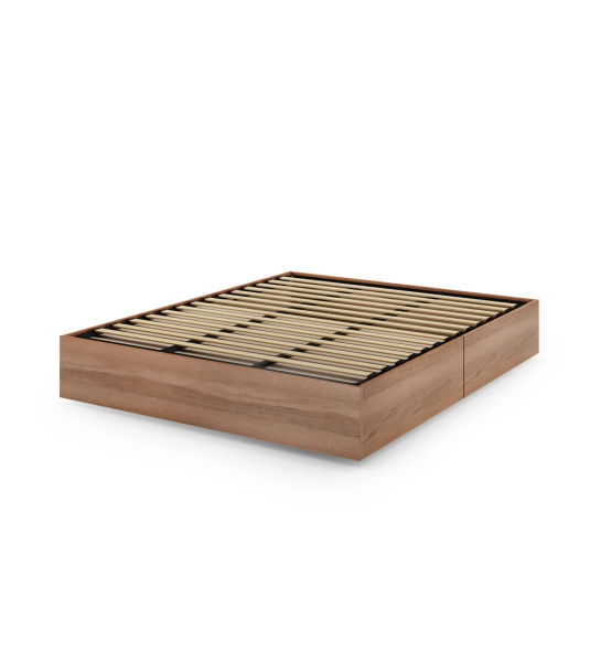 Sommier doble en nogal, con plataforma elevable et 2 cajones para almacenaje.