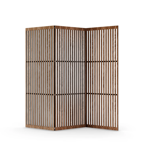 Biombo Cannes en nogal, 3 paneles abatibles, 217,5 x 210 cm.