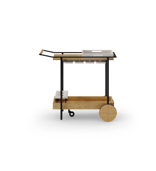 Cannes bar cart in natural oak, cup holder, 85 x 41 cm.