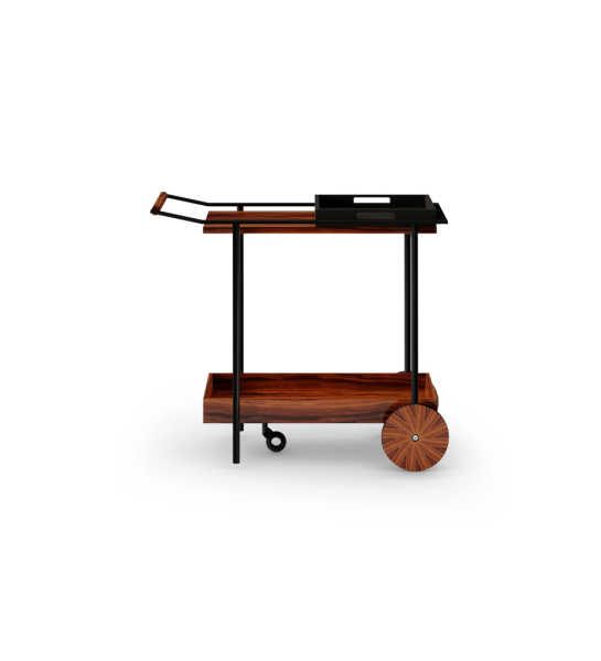 Carrito té Cannes en palisandro alto brillo, 85 x 41 cm.