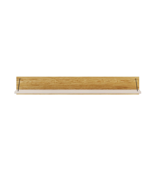Estante Cannes en perla, respaldo en roble natural, 195 x 28 cm.