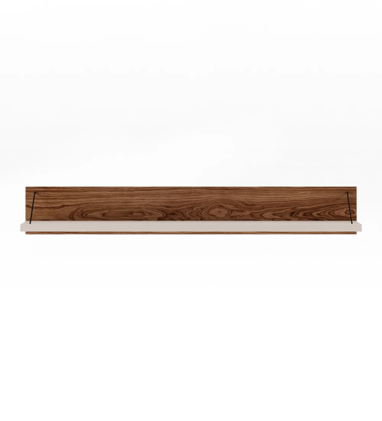 Cannes shelf in pearl, walnut back, 195 x 28 cm.