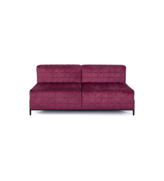 Sofá Cannes 2 plazas sin brazos tapizado en tela violeta, pies en metal lacado negro, 165 cm.