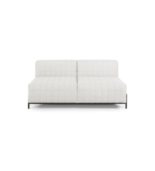Sofá Cannes 2 plazas sin brazos tapizado en tejido perla, pies en metal lacado negro, 165 cm.