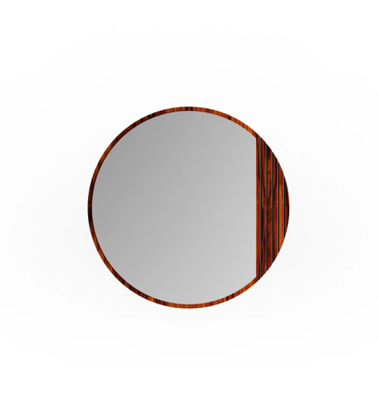 Miroir rond avec frises en palissandre brillant