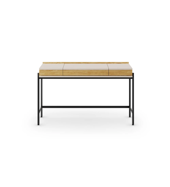 Dressing Table with 2 drawers in natural oak, pearl structure and black lacquered metal feet with levelers.