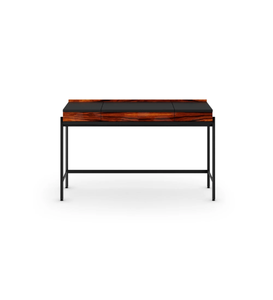 Dressing Table with 2 drawers in high gloss palisander, black structure and black lacquered metal feet with levelers.
