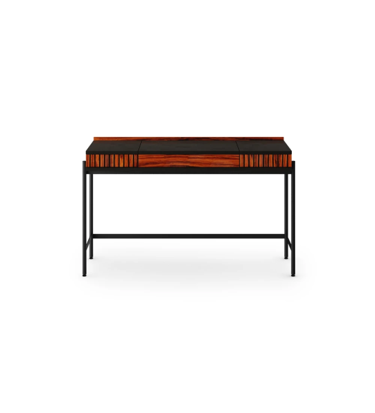 Dressing Table with 2 drawers with friezes in high gloss palisander, black structure and black lacquered metal feet with levelers.