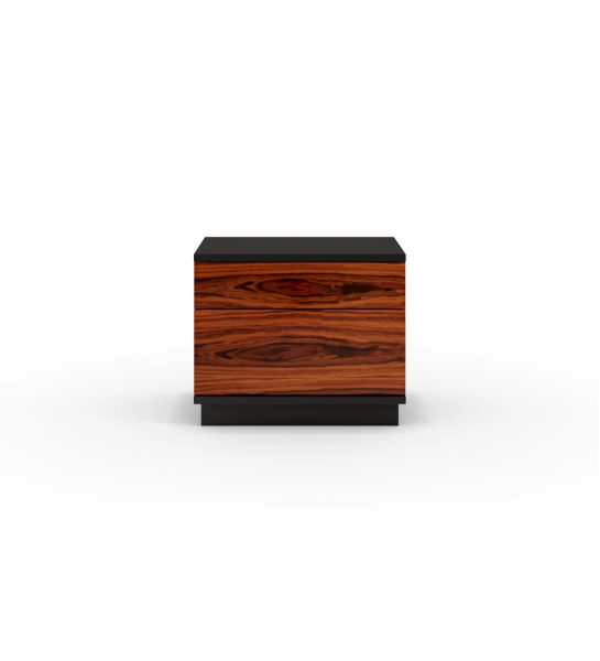 Table de chevet avec 2 tiroirs en palissandre brillant, structure noire.