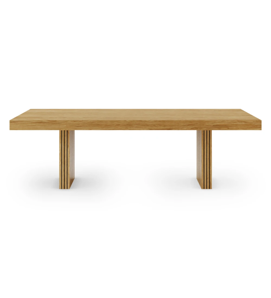 Table de repas rectangulaire Cannes 250 x 110 cm, en chêne naturel, pieds à frises.