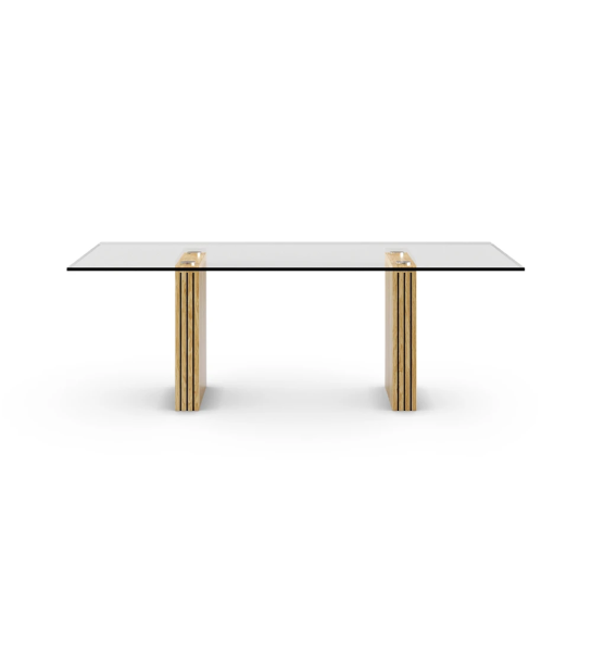 Cannes rectangular dining table 200 x 98 cm, glass top, natural oak slatted feet.