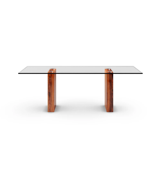 Cannes rectangular dining table 200 x 98 cm, glass top, high gloss palissander feet.