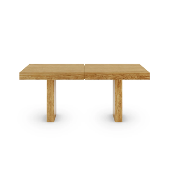 Mesa de comedor extensible rectangular de roble natural.