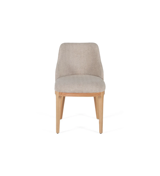 Chair upholstered in fabric, with wooden feet.