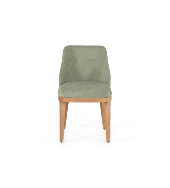 Silla tapizada en tejido, con pies en madera.