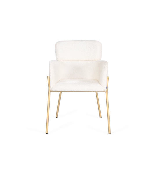 Chaise avec accoudoirs revêtus de tissu, avec structure métallique laquée en or.