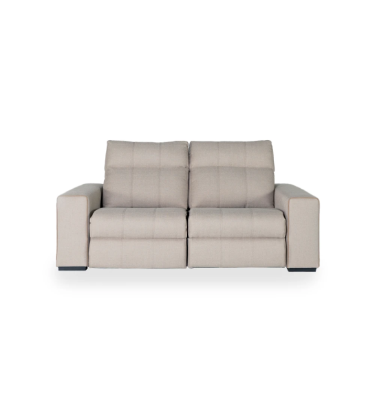 Sofá Nice 2 plazas tapizado en tela beige, con sistema relax, 208 cm.