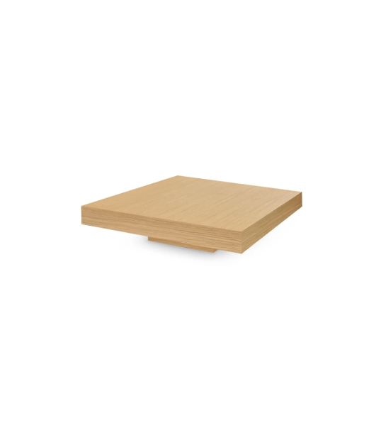Mesa de centro Nice cuadrada en roble natural y mesa de centro Nice cuadrada, 2 tapas lacadas perla, 90 x 90 cm.