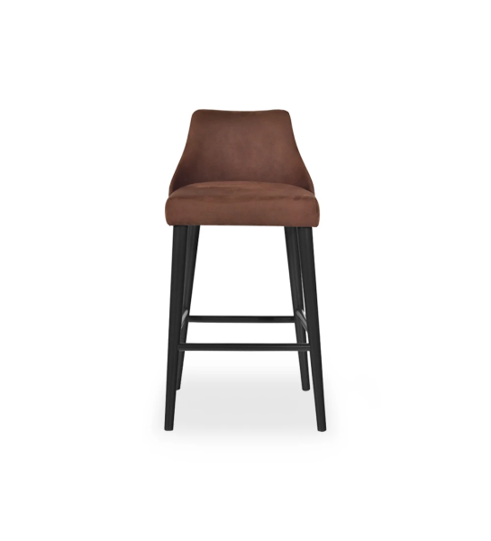 Tabouret haut Oslo recouvert de tissu, pieds laqués noirs.