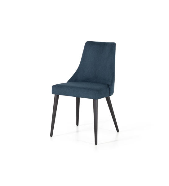 Cadeira Oslo estofada a tecido azul, pés lacados a negro.