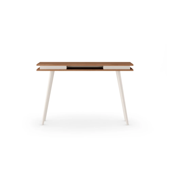 Consola Oslo en nogal, pies lacados perla, 130 x 83 cm.