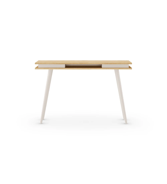 Consola Oslo en roble natural, pies lacados perla, 130 x 83 cm.