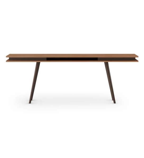 Oslo console in walnut, dark brown lacquered feet, 200 x 83 cm.