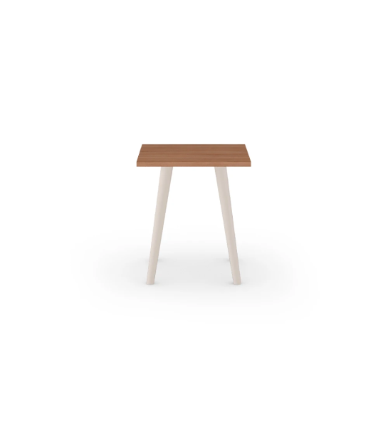 Mesa de apoio Oslo quadrada, tampo em nogueira, pés lacados a pérola, 45 x 45 cm.