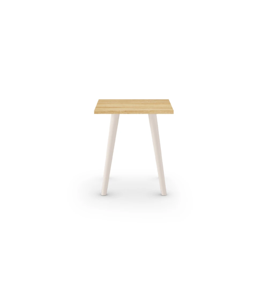 Table d'Appui Oslo carrée, plateau en chêne naturel et pieds laqués perle, 45 x 45 cm.