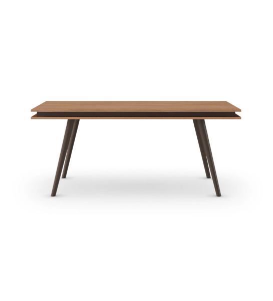 Mesa de comedor extensible Oslo rectangular, 180(230) x 100 cm, tapa en nogal, pies lacados marrón oscuro.