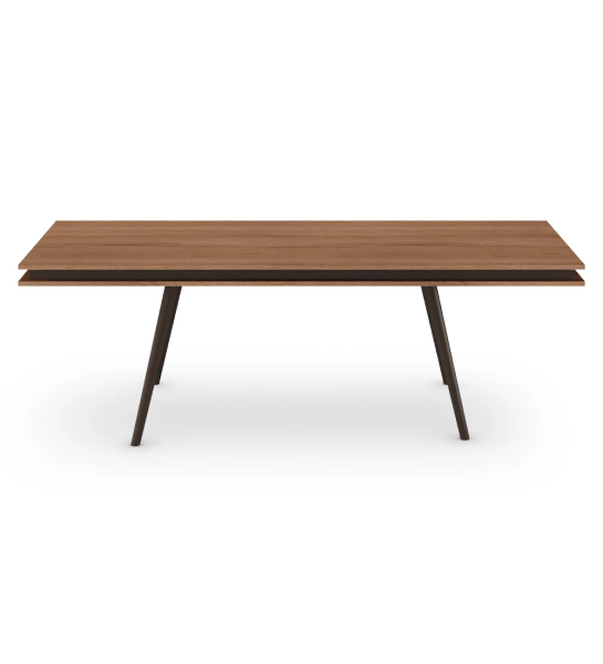 Oslo rectangular dining table 240 x 100 cm, walnut top and dark brown lacquered feet.