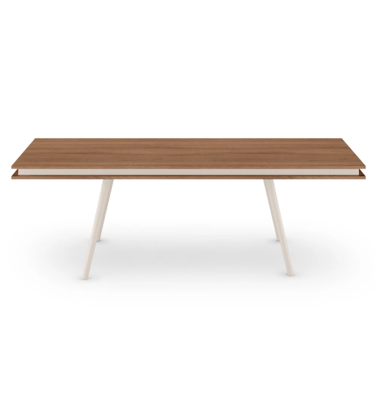 Oslo rectangular dining table 240 x 100 cm, walnut top and pearl lacquered feet.