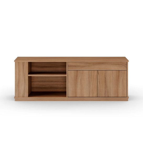 Oslo side unit in walnut, with 2 doors, 1 drawer and shelves, 180 x 64 cm.
