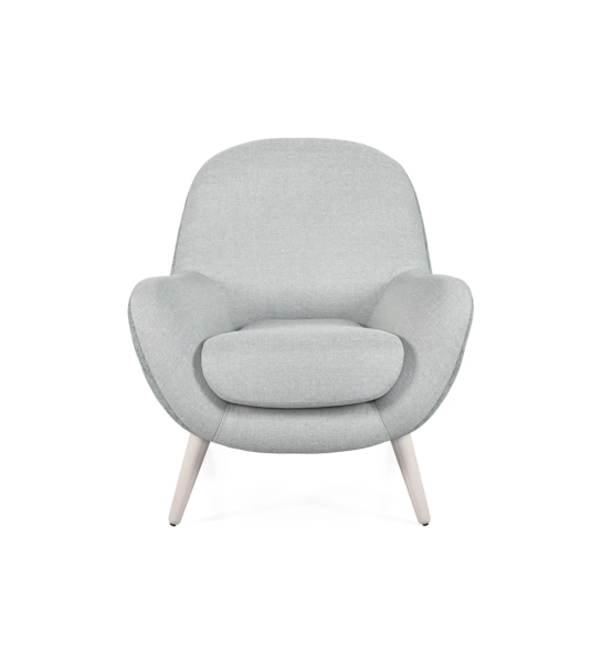 Oslo armchair upholstered in water green fabric,pearl lacquered feet.
