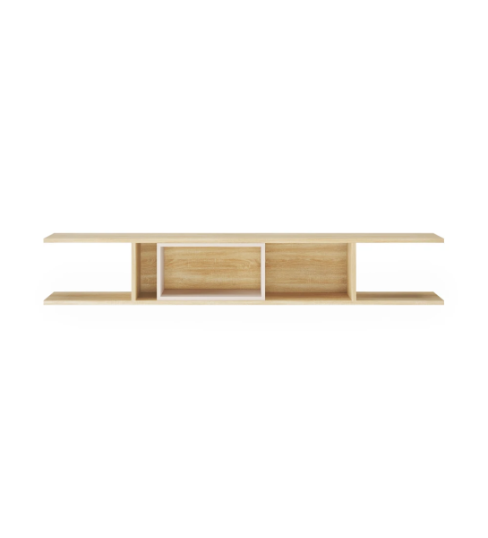 Etagère Oslo en chêne naturel, module laqué perle, 182 x 26 cm.