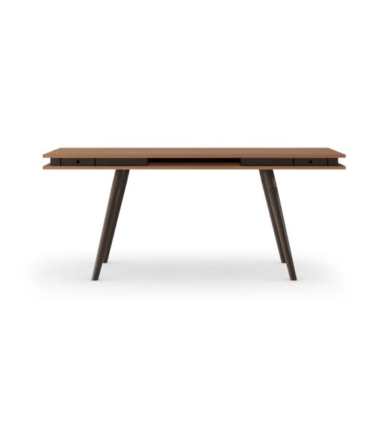 Bureau Oslo avec plateau en noyer, pieds laqués marron foncé, 180 x 80 cm.