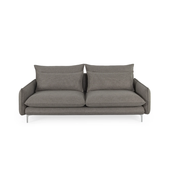 Veneza 3-seater sofa upholstered in gray fabric, metal feet, 220 cm.