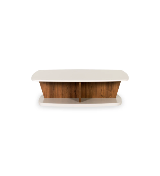 Mesa de centro Veneza rectangular, estructura en roble envejecido, tapa y pies lacados perla, 110 x 70 cm.