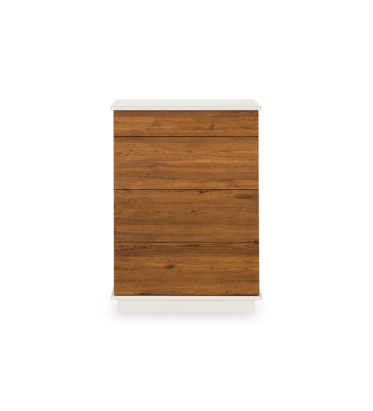Dresser with 4 drawers and aged oak structure, top and baseboard lacquered in pearl.
