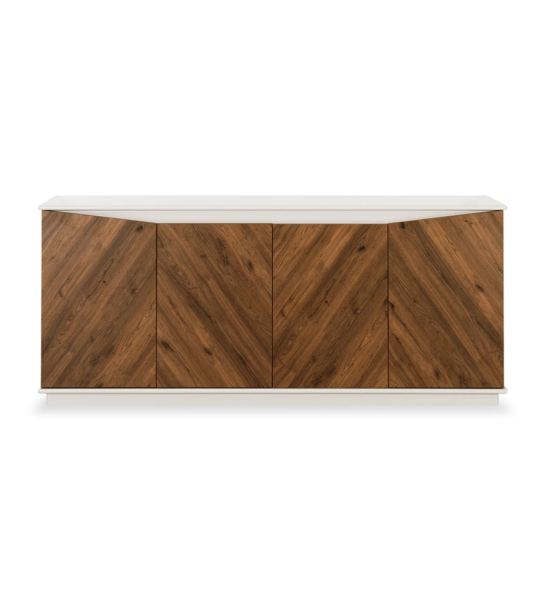 4 herringbone doors, structure in aged oak, pearl lacquered top and footer