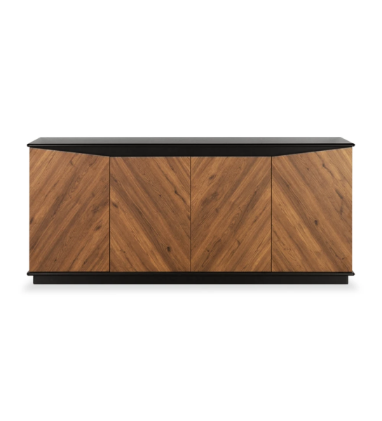 4 herringbone doors, structure in aged oak, black lacquered top and footer